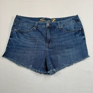 Seven 7 For All Mankind Weekend Short Size 12 High Rise Dark Wash Raw Hem